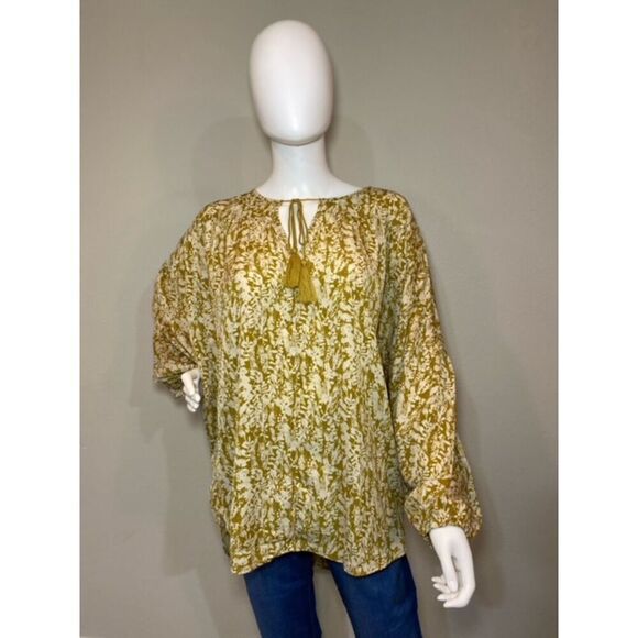 NEW Flowy Botanical Print Top with Tassle Tie Dolman Sleeves Women's Size L - Picture 1 of 6